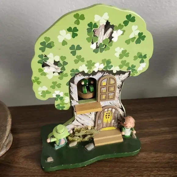 Vintage Schmid Music Box Tree When Irish Eyes Are Smiling Spinning Leprechaun